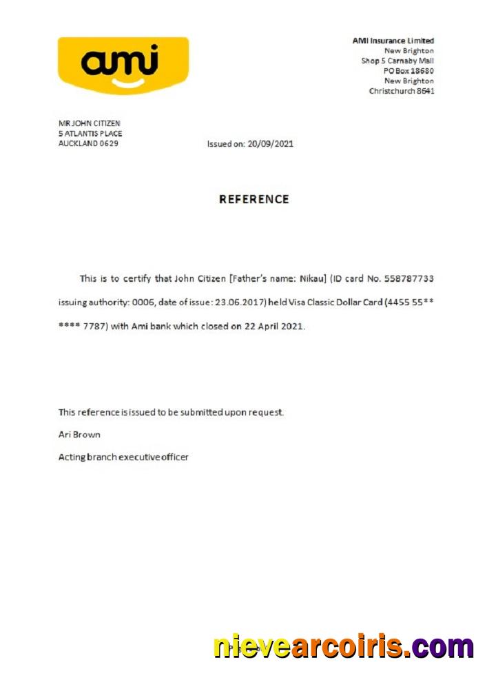 New Zealand Ami bank closure reference